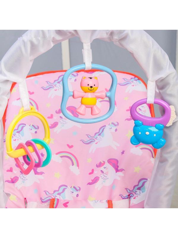 Шезлонг - качалка для новорождённых «Волшебная пони», игровая дуга, игрушки МИКС