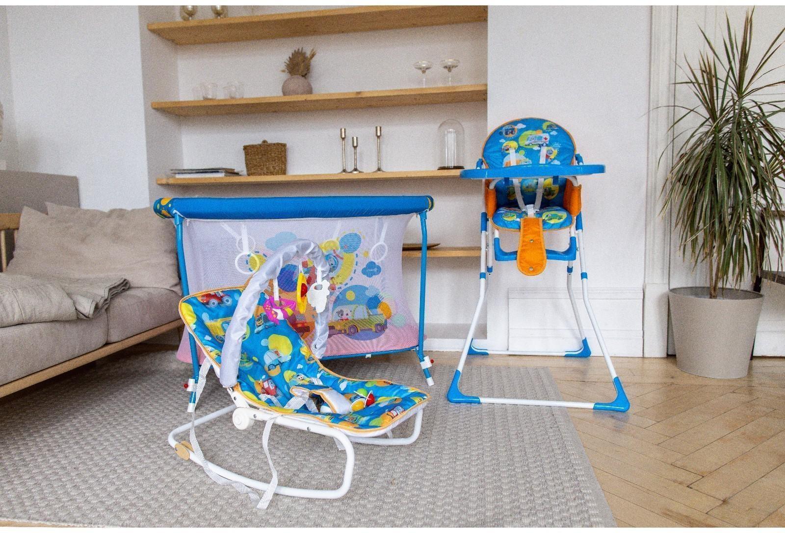 Шезлонг - качалка для новорождённых «Транспорт», игровая дуга, игрушки МИКС