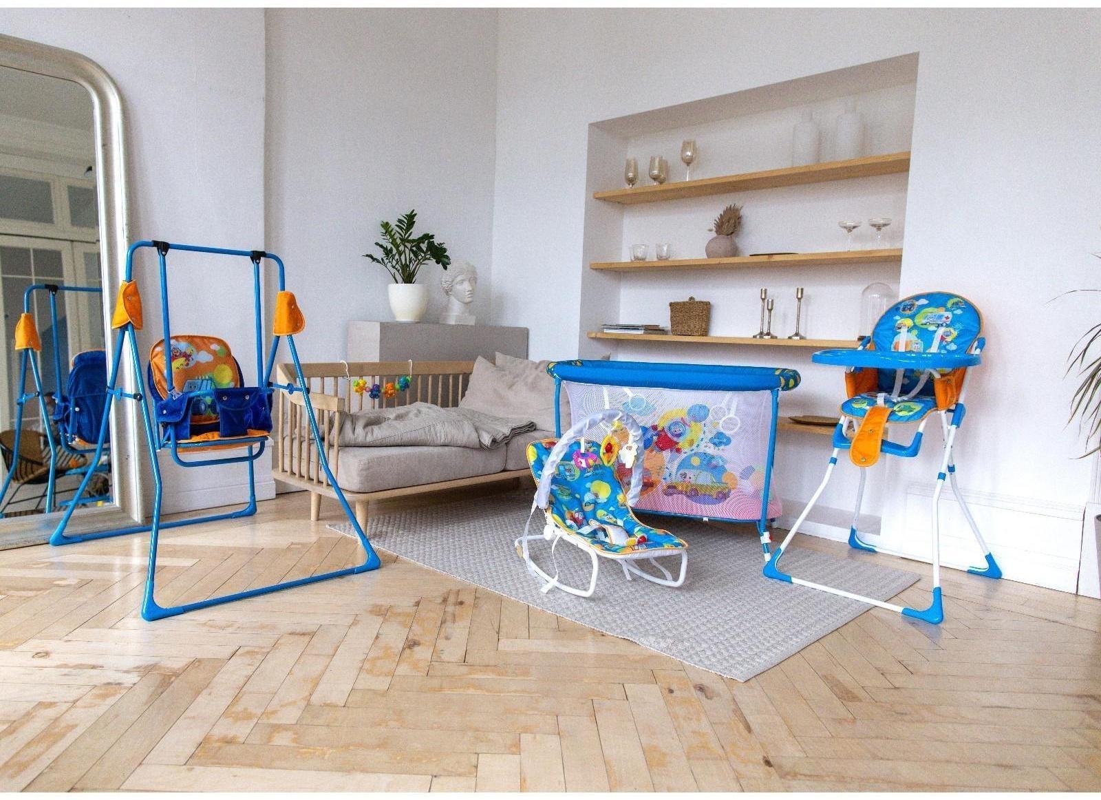 Шезлонг - качалка для новорождённых «Транспорт», игровая дуга, игрушки МИКС