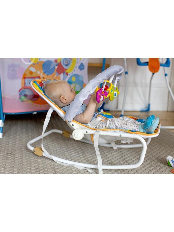 Шезлонг - качалка для новорождённых «Транспорт», игровая дуга, игрушки МИКС