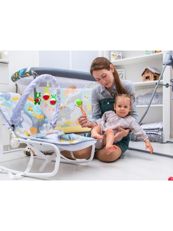 Шезлонг - качалка для новорождённых «Веселые зверята», игровая дуга, игрушки МИКС