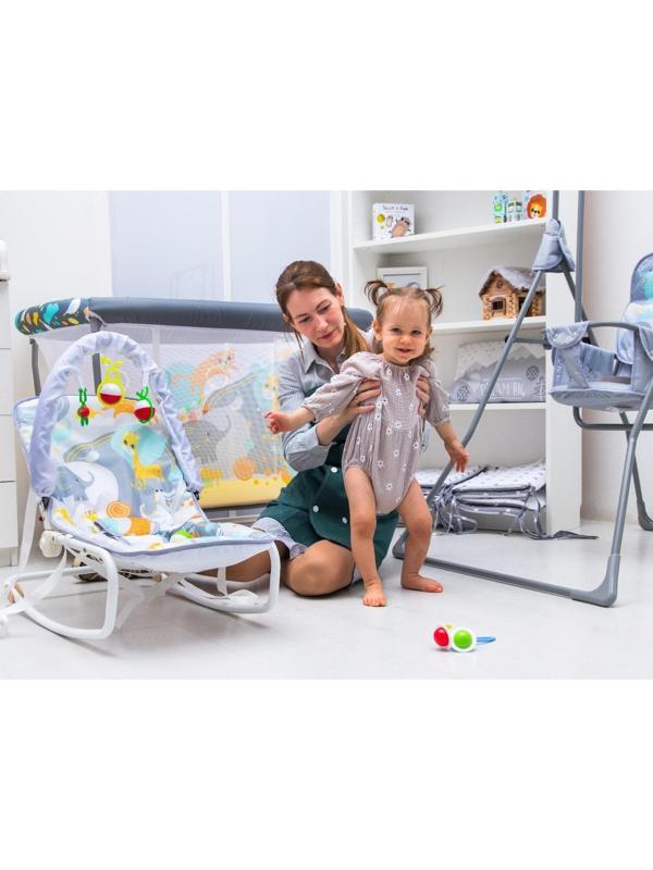 Шезлонг - качалка для новорождённых «Веселые зверята», игровая дуга, игрушки МИКС