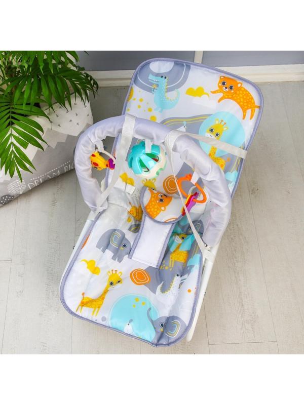 Шезлонг - качалка для новорождённых «Веселые зверята», игровая дуга, игрушки МИКС