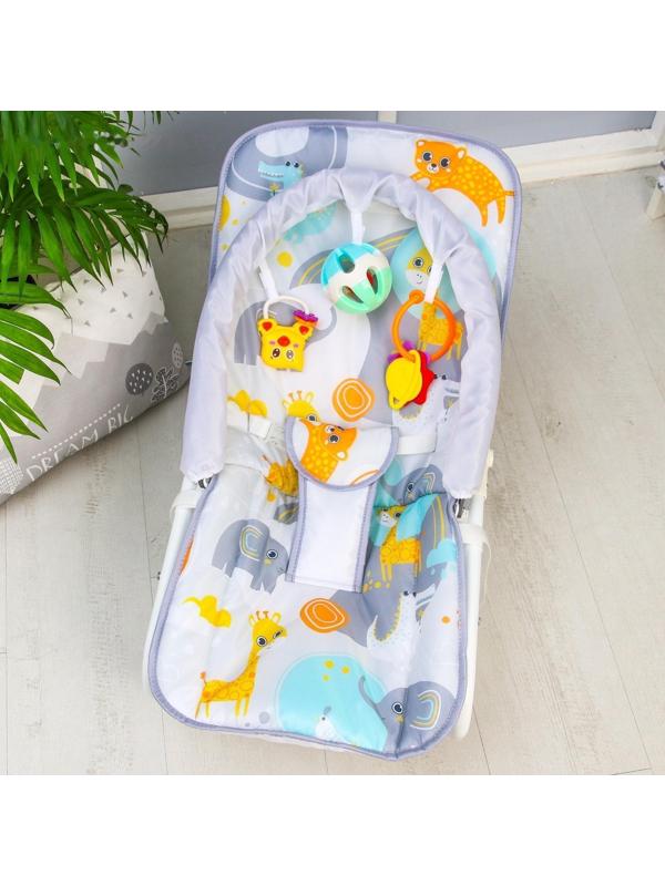 Шезлонг - качалка для новорождённых «Веселые зверята», игровая дуга, игрушки МИКС