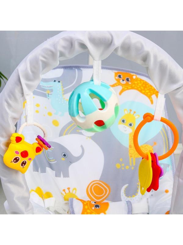 Шезлонг - качалка для новорождённых «Веселые зверята», игровая дуга, игрушки МИКС