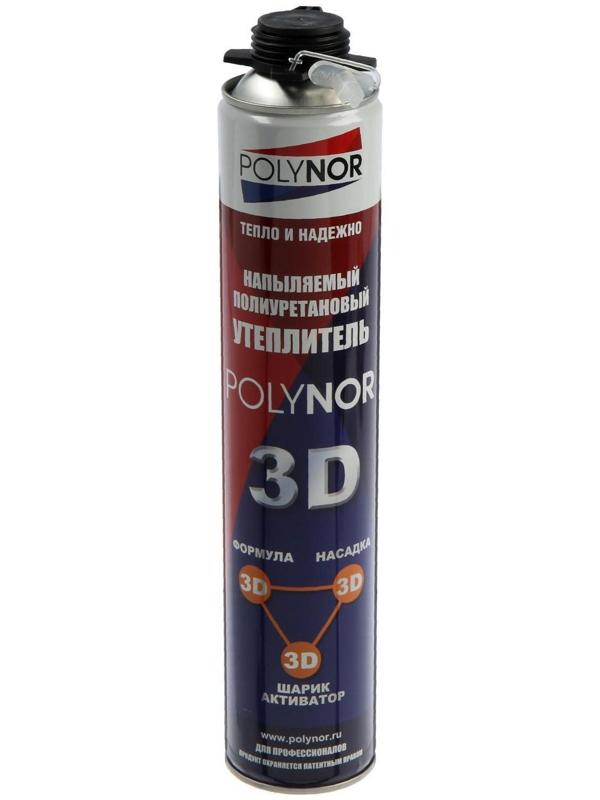 Полиуретановый утеплитель POLYNOR 3D, под пистолет, всесезонный, 890 мл