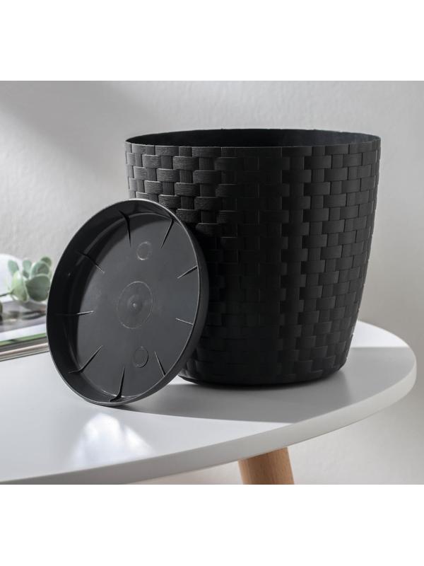 Горшок для цветов с поддоном «Ротанг», 1,2 л, цвет графит