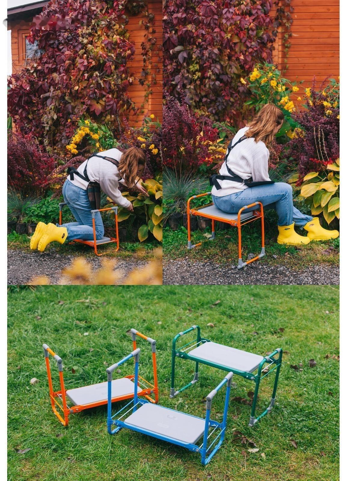 Скамейка-перевёртыш садовая складная 56х30х42,5 см, оранжевая, макс. нагр. 100 кг, с мягким