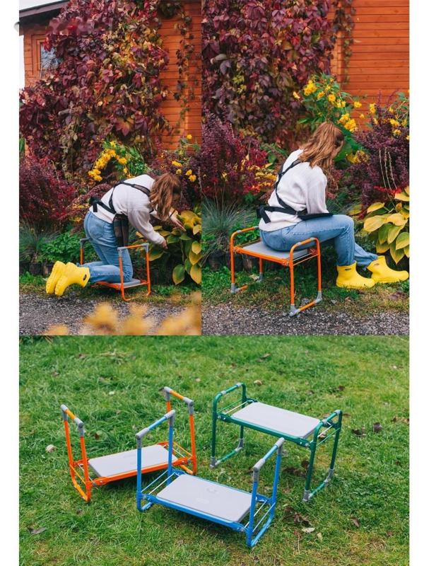Скамейка-перевёртыш садовая складная 56х30х42,5 см, оранжевая, макс. нагр. 100 кг, с мягким