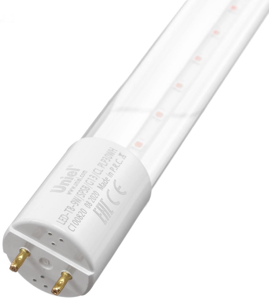 Фитолампа светодиодная Uniel, Т8, G13, 9 Вт, 600 мм, 265 В, мультиспектральная