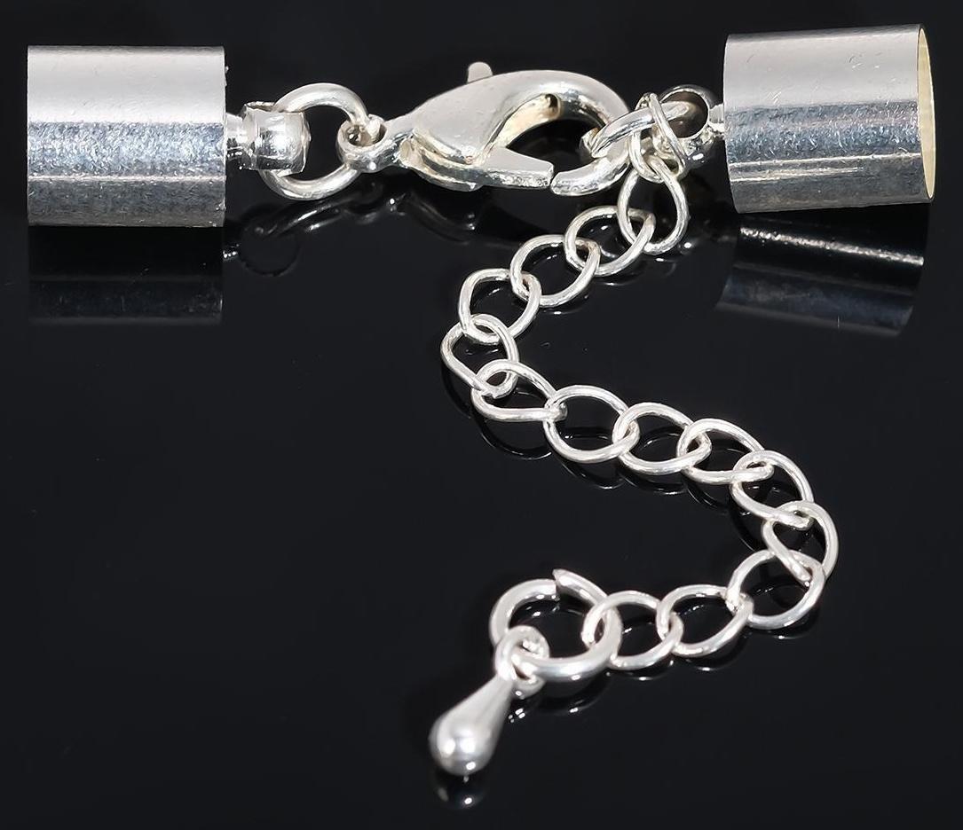 Замок-карабин (набор 5шт), 12 х 7мм с удл. и обж. кругл. концевиками 11 х 7мм (внутр. 6,5мм), цвет серебро