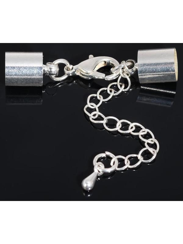 Замок-карабин (набор 5шт), 12 х 7мм с удл. и обж. кругл. концевиками 11 х 7мм (внутр. 6,5мм), цвет серебро