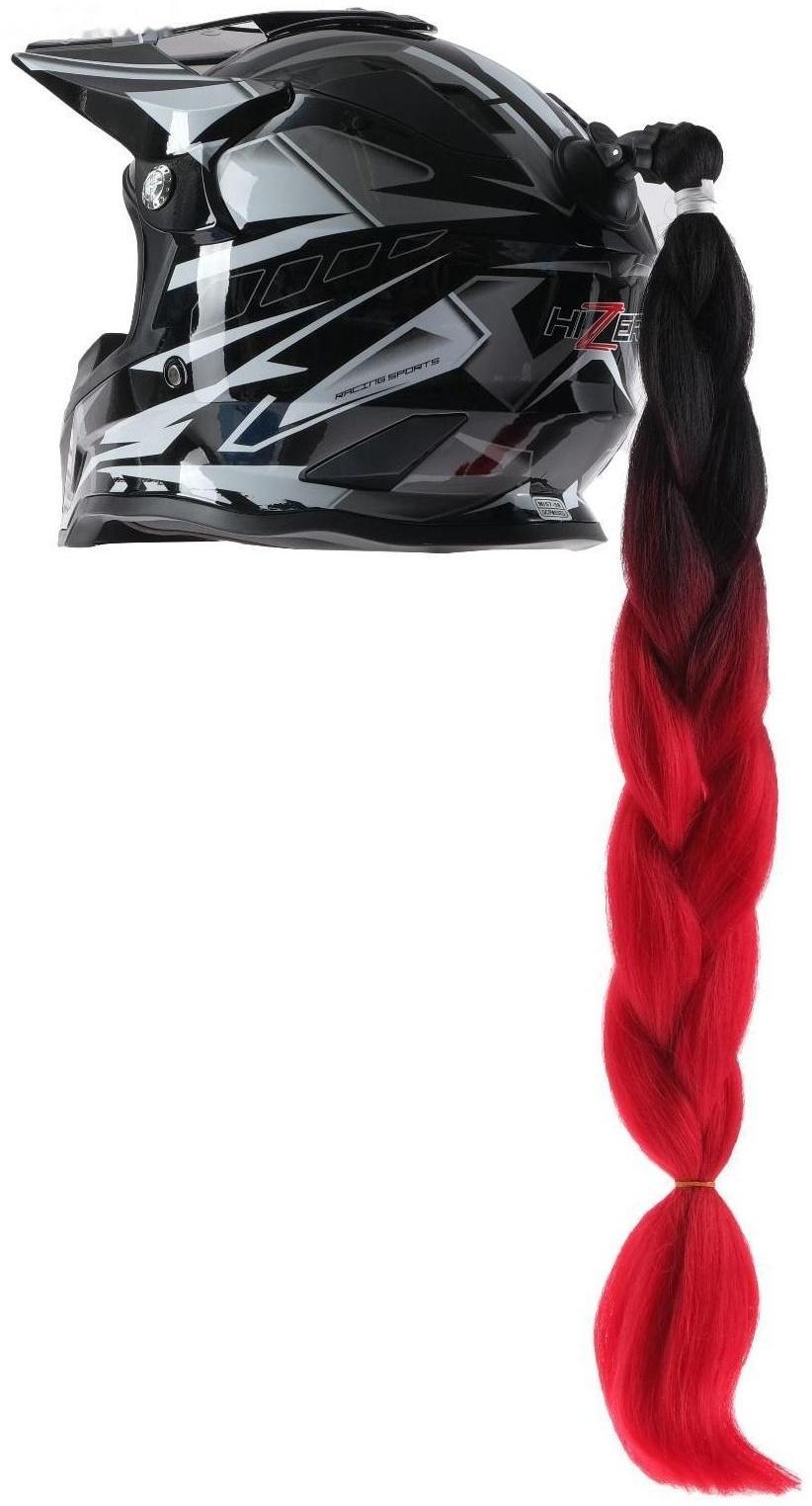 Коса на мотошлем, крепление присоской, 60 см, черно-красный