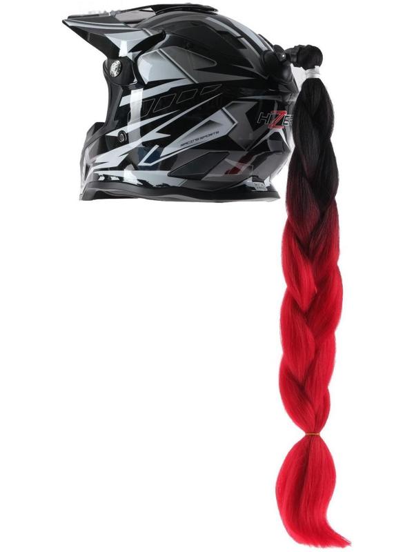 Коса на мотошлем, крепление присоской, 60 см, черно-красный