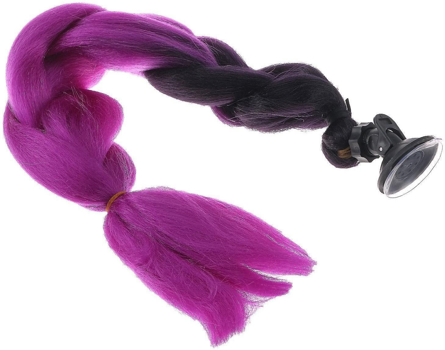 Коса на мотошлем, крепление присоской, 60 см, черно-фиолетовый