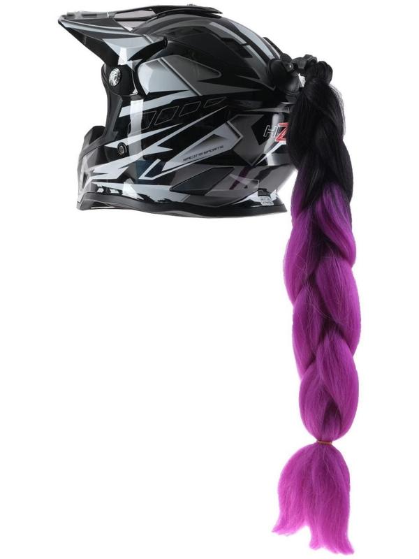 Коса на мотошлем, крепление присоской, 60 см, черно-фиолетовый