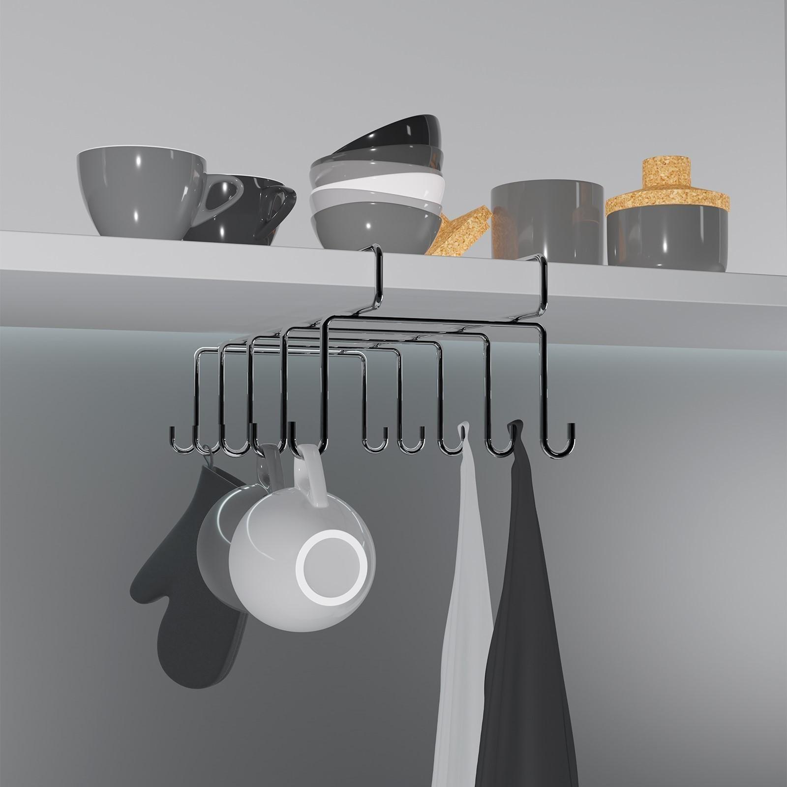 Держатель для чашек подвесной на 10 предметов, 17×24,5×10,5 см, цвет хром зеркальный