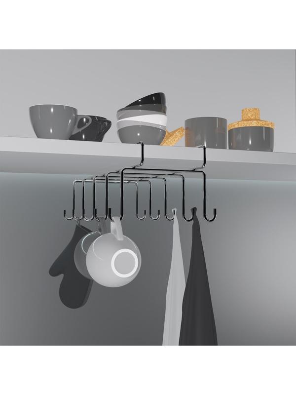 Держатель для чашек подвесной на 10 предметов, 17×24,5×10,5 см, цвет хром зеркальный