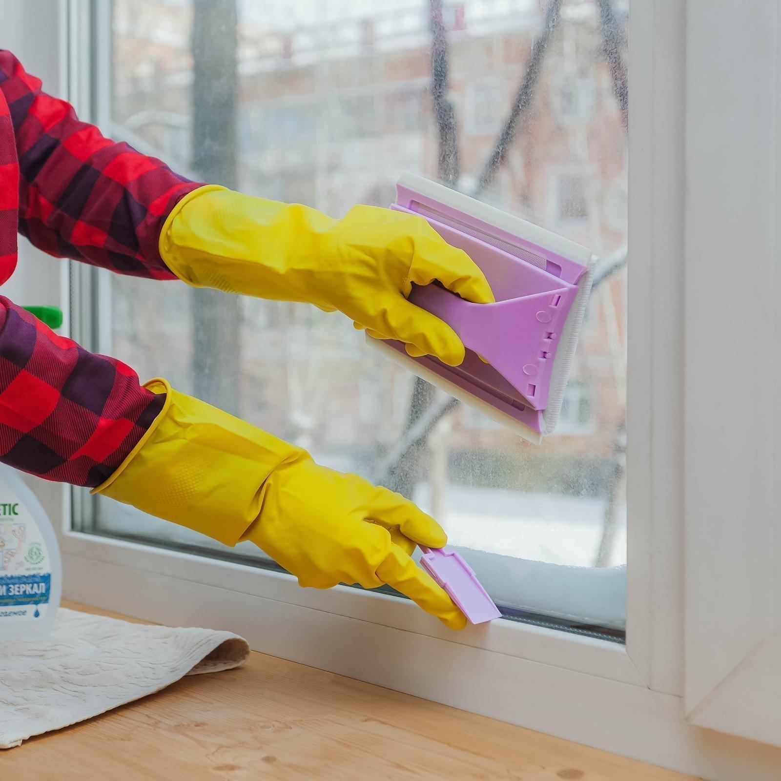 Окномойка-трансформер, силиконовый сгон, 2 насадки, 19×11 см, цвет МИКС