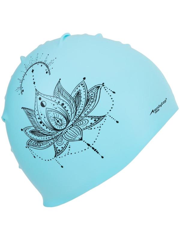Шапка для плавания женская силиконовая «Мандала», цвет голубой, обхват 54-60 см