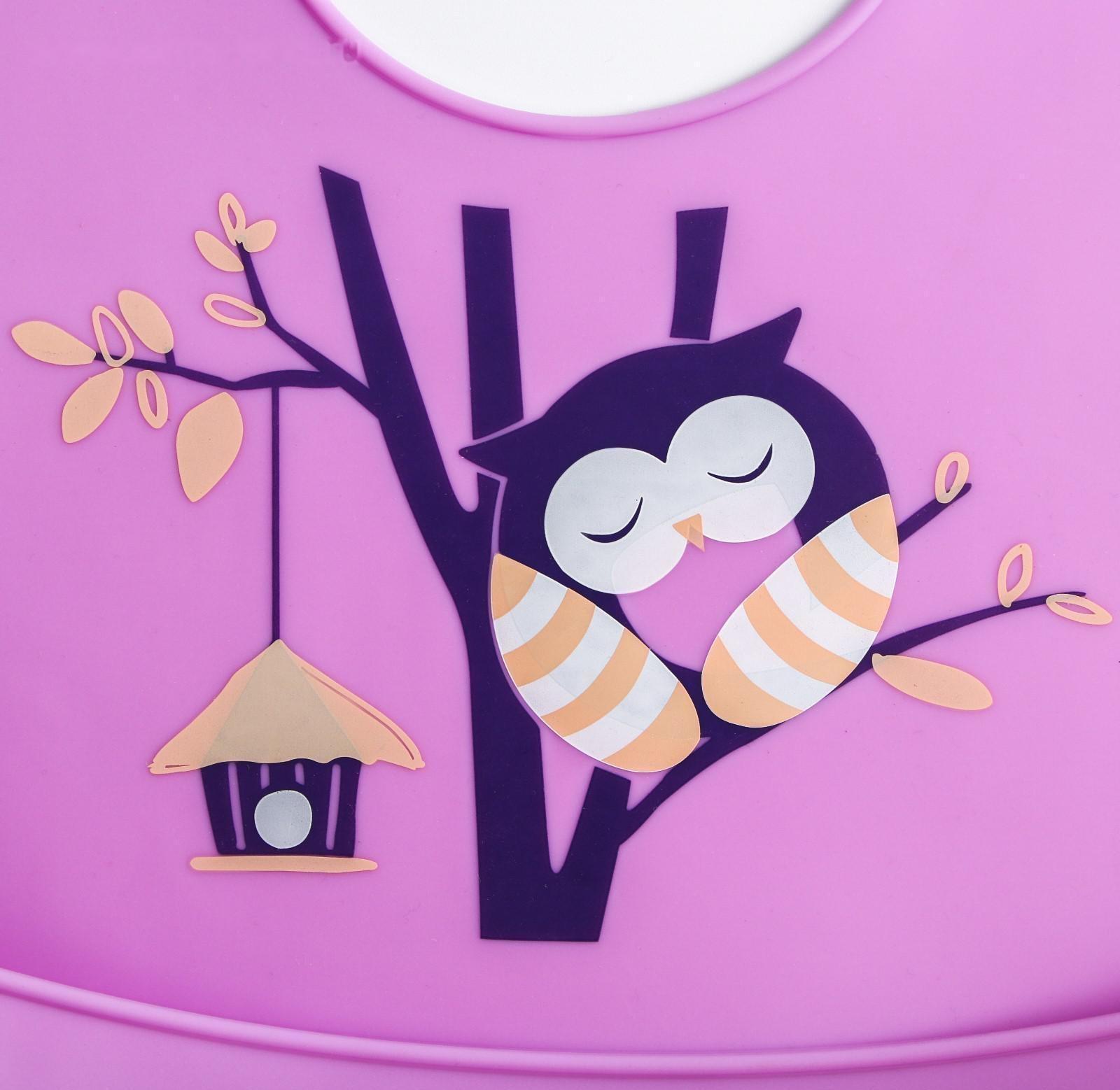 Нагрудник для кормления «Сова» силиконовый с карманом, цвет фиолетовый