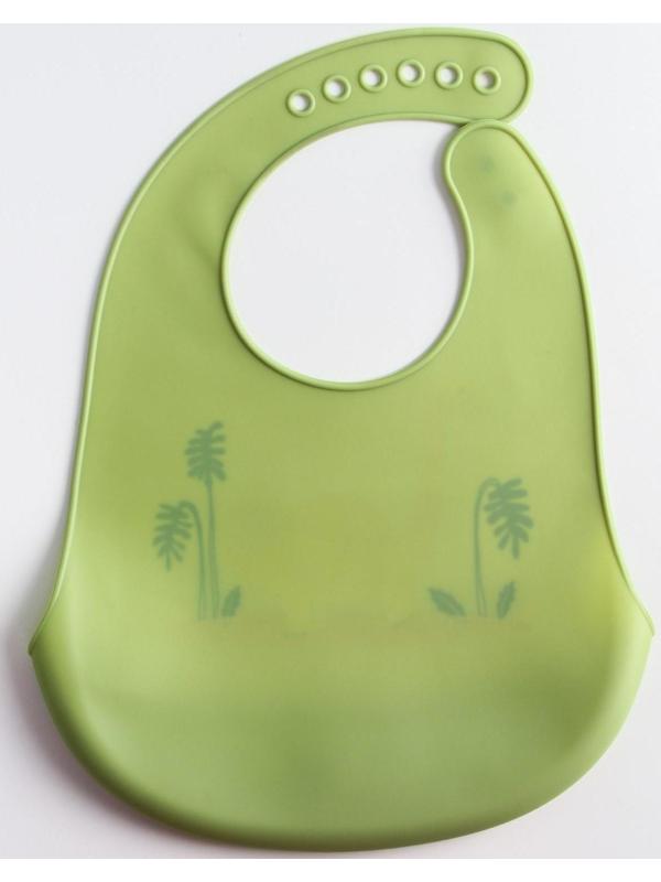 Нагрудник для кормления «Динозавр» силиконовый с карманом, цвет зеленый