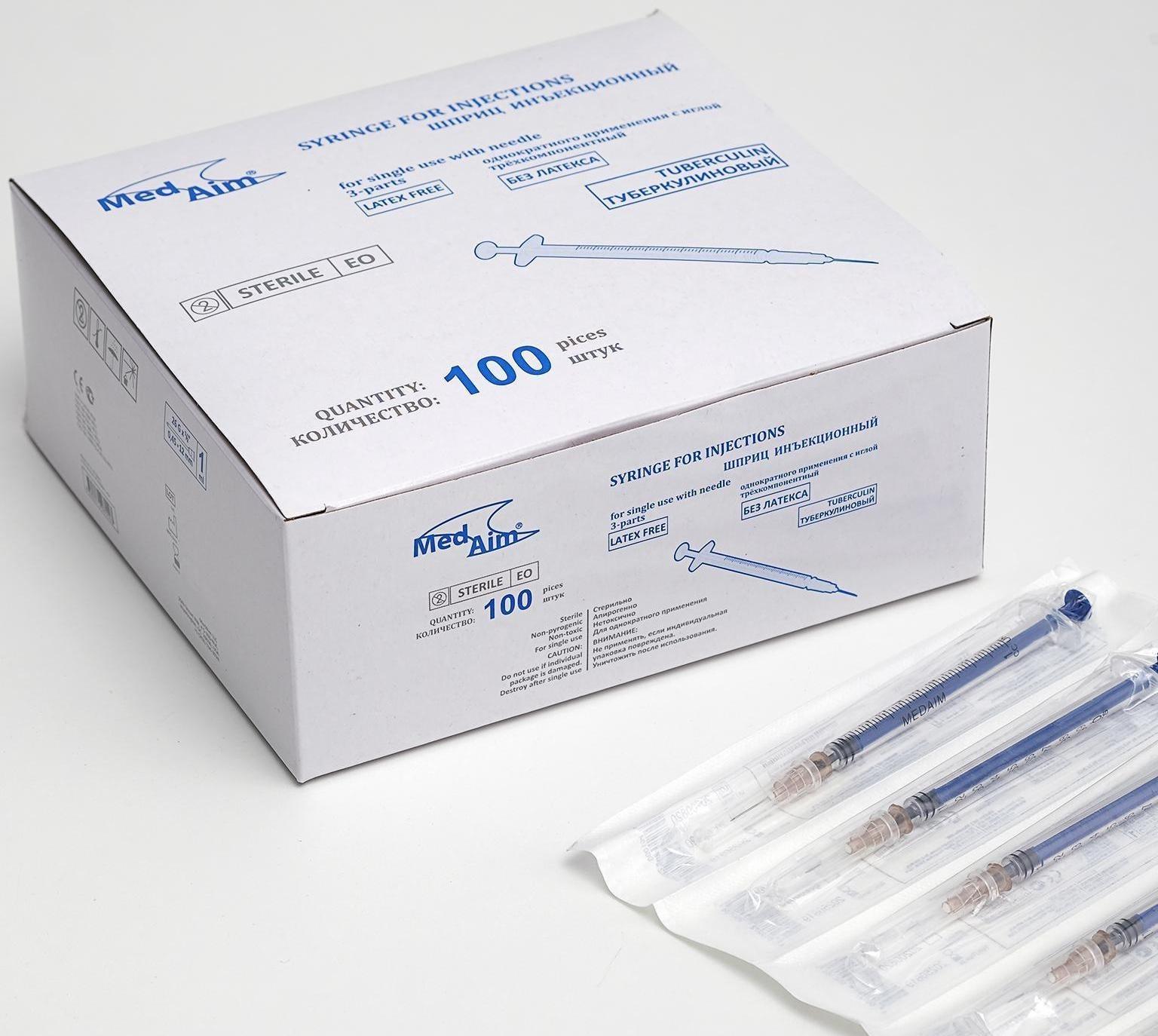 Шприц туберкулиновый MEDAIM 1 мл с иглой 0,45х12мм (26Gх1/2