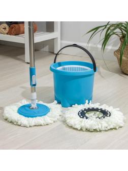Швабра с отжимом и ведро с пластиковой центрифугой мини: ведро 7,2 л, швабра 113 см, запасная насадка из микрофибры, цвет МИКС