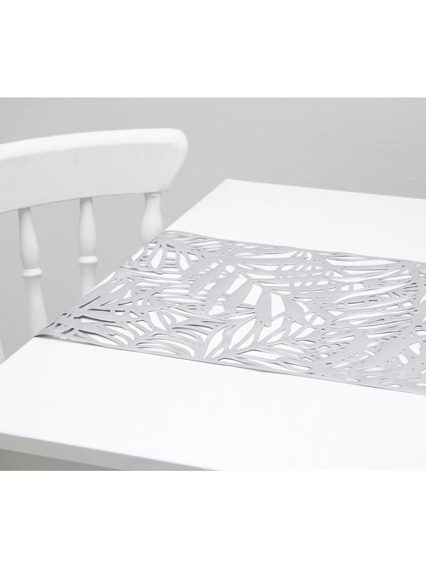 Дорожка на стол «Листья», 33×150 см, цвет серебряный