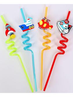 Трубочки для коктейля «Транспорт», набор 4 шт., МИКС