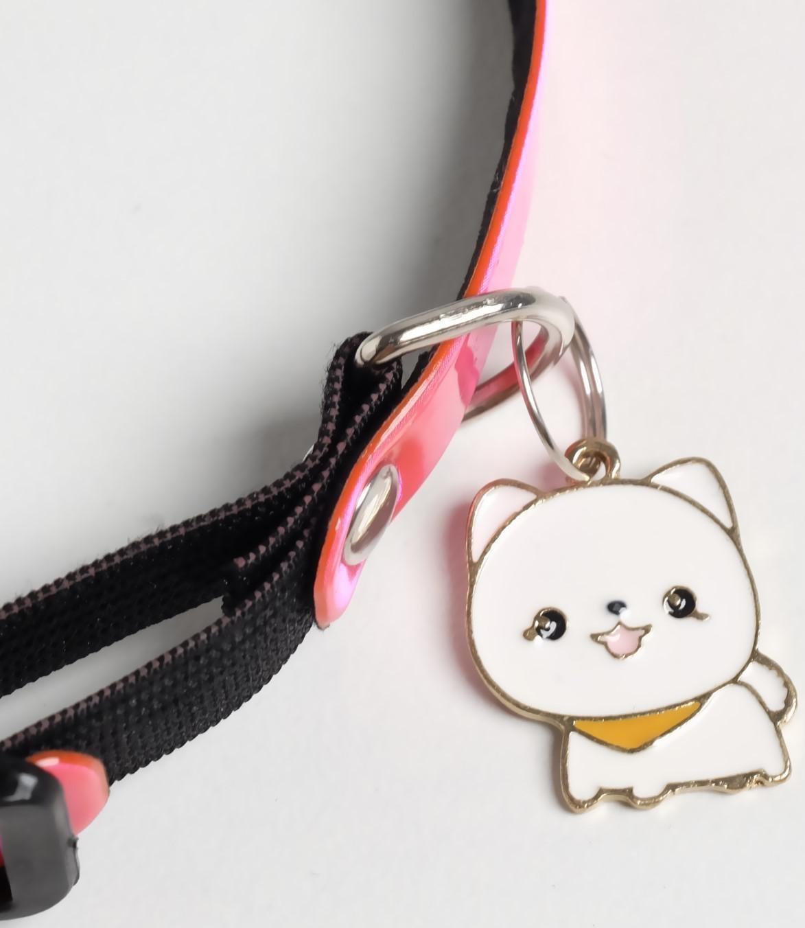 Ошейник светоотражающий «Лапки» с подвесом, 30 х 1 см, цвет розовый