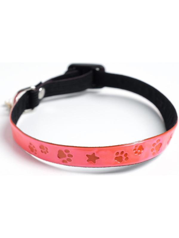 Ошейник светоотражающий «Лапки» с подвесом, 30 х 1 см, цвет розовый