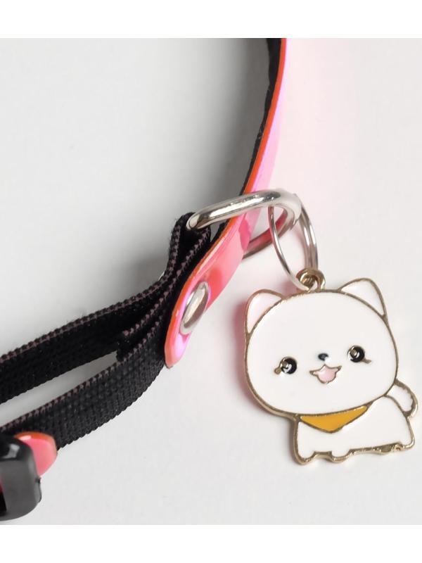 Ошейник светоотражающий «Лапки» с подвесом, 30 х 1 см, цвет розовый