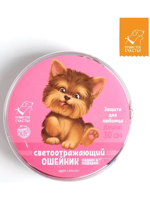 Ошейник светоотражающий «Лапки» с подвесом, 30 х 1 см, цвет розовый