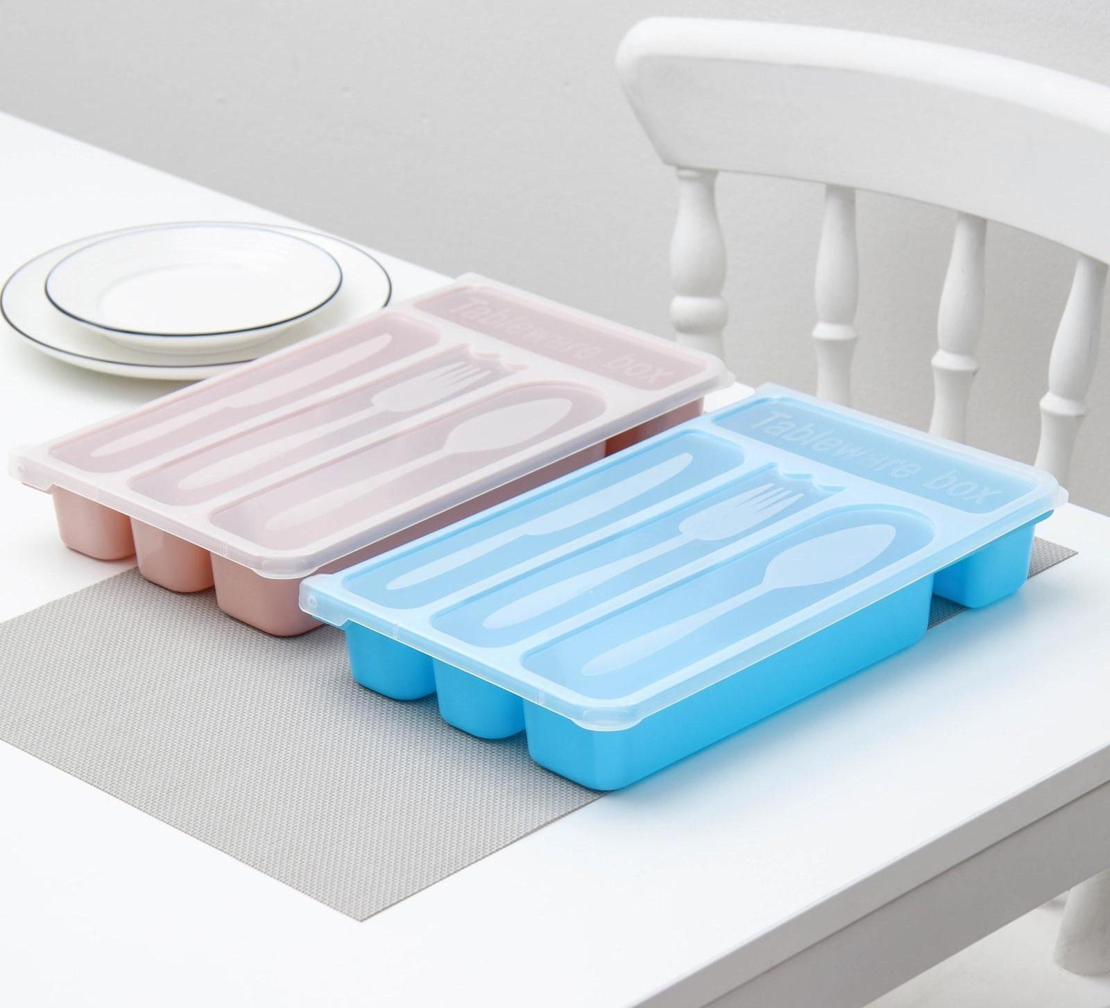 Лоток для столовых приборов с крышкой, 30×18×4,5 см, цвет МИКС