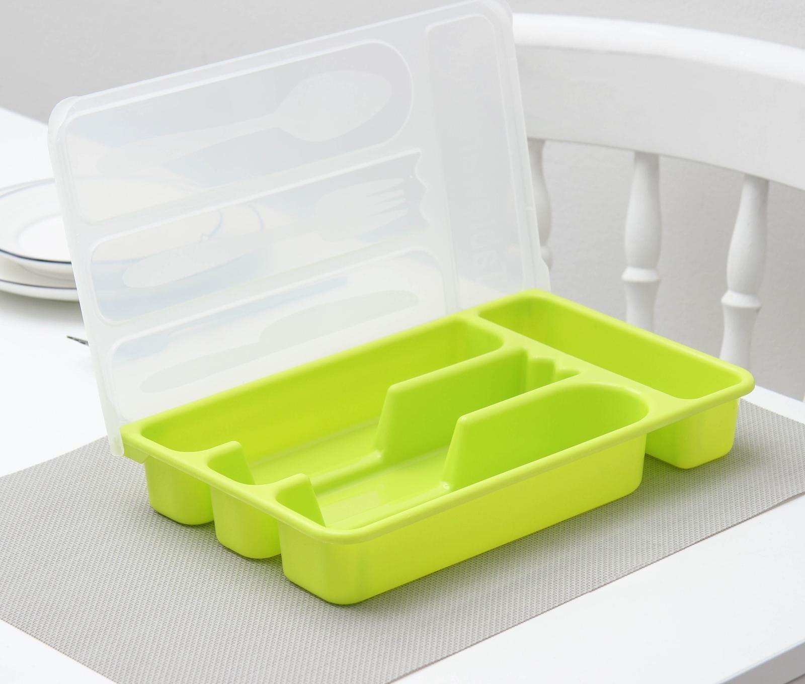 Лоток для столовых приборов с крышкой, 30×18×4,5 см, цвет МИКС