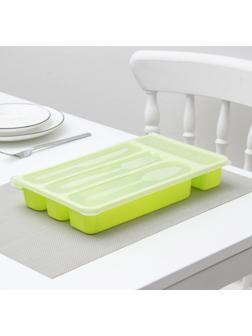 Лоток для столовых приборов с крышкой, 30×18×4,5 см, цвет МИКС