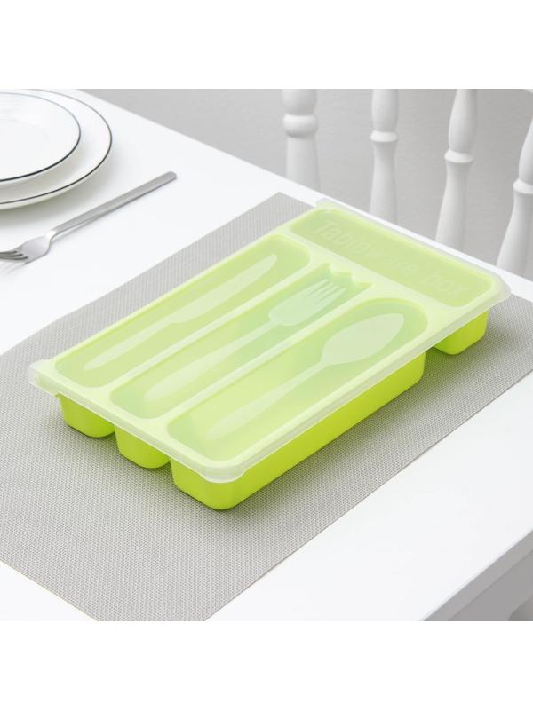 Лоток для столовых приборов с крышкой, 30×18×4,5 см, цвет МИКС