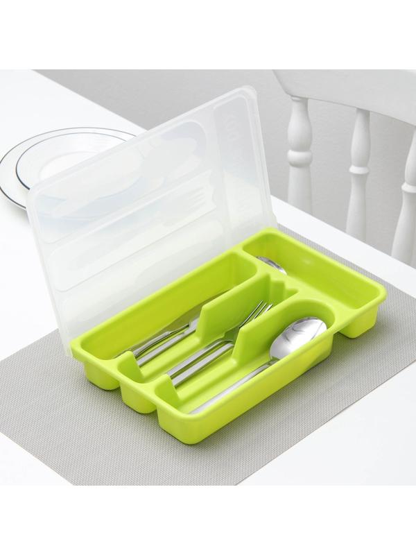 Лоток для столовых приборов с крышкой, 30×18×4,5 см, цвет МИКС
