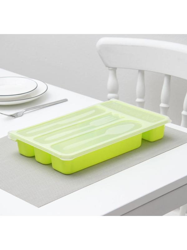 Лоток для столовых приборов с крышкой, 30×18×4,5 см, цвет МИКС