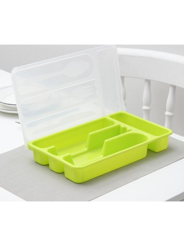 Лоток для столовых приборов с крышкой, 30×18×4,5 см, цвет МИКС