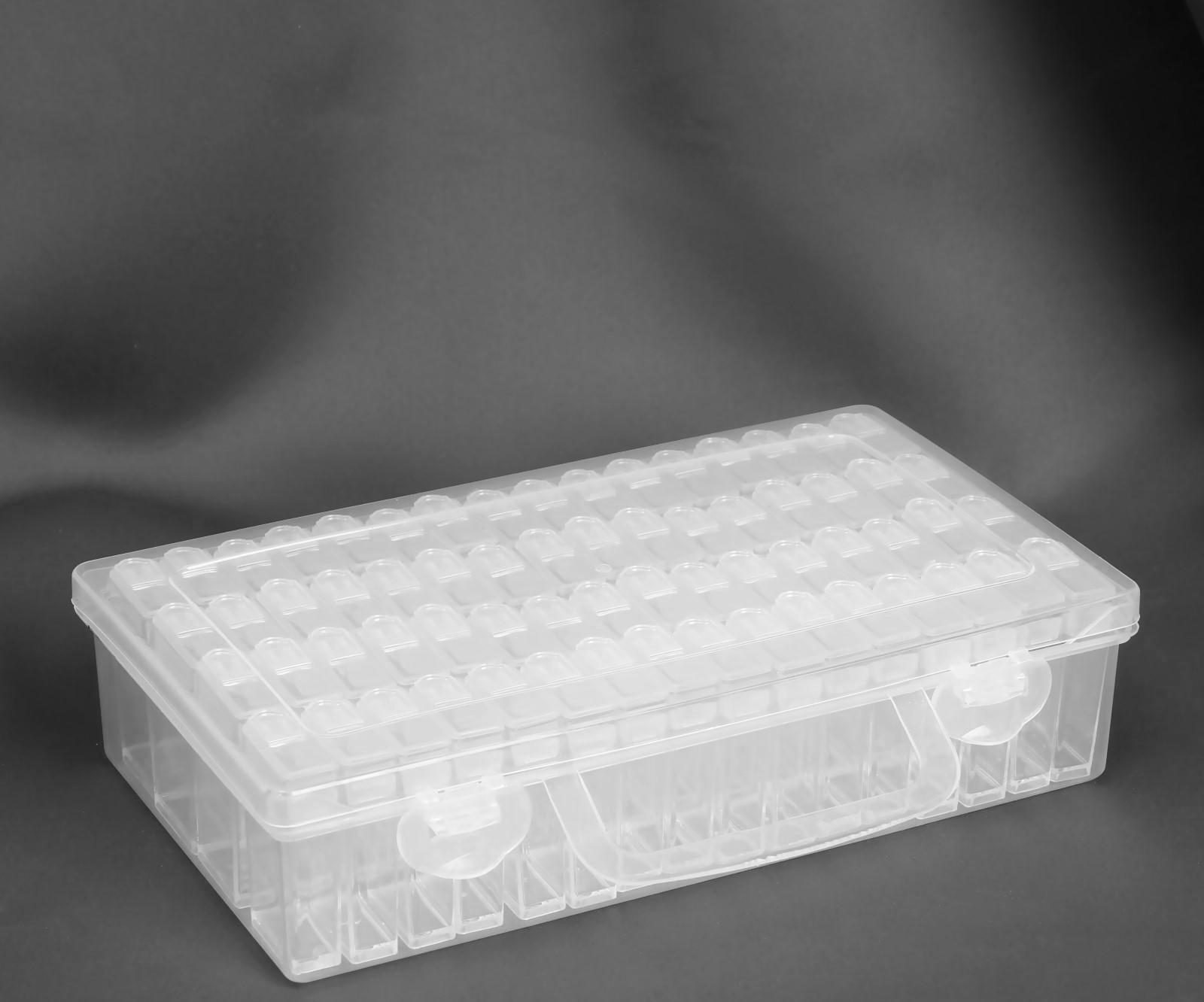 Набор контейнеров для рукоделия, 64 баночки, 1,5 × 3 × 5 см, с наклейками, 13 × 22 × 5 см, цвет прозрачный