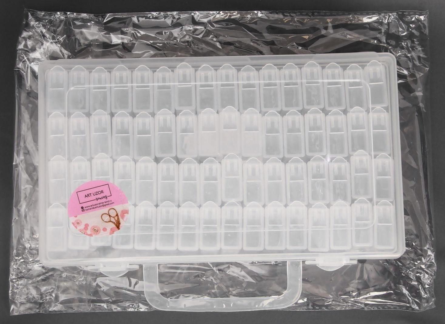 Набор контейнеров для рукоделия, 64 баночки, 1,5 × 3 × 5 см, с наклейками, 13 × 22 × 5 см, цвет прозрачный