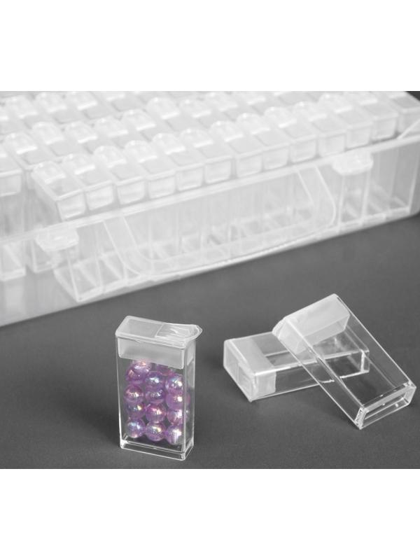 Набор контейнеров для рукоделия, 64 баночки, 1,5 × 3 × 5 см, с наклейками, 13 × 22 × 5 см, цвет прозрачный