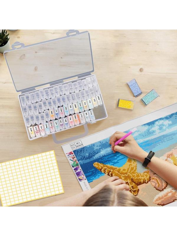 Набор контейнеров для рукоделия, 64 баночки, 1,5 × 3 × 5 см, с наклейками, 13 × 22 × 5 см, цвет прозрачный