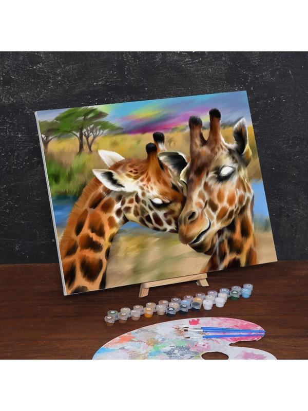 Картина по номерам на холсте с подрамником «Жирафы. Нежность» 40х50 см