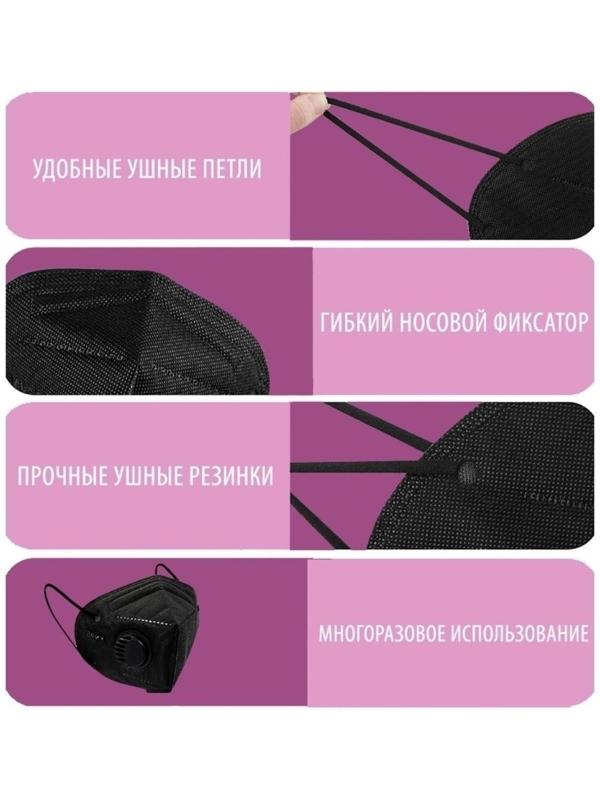 Респиратор KN95 FFP2 с клапаном, универсальный, чёрный, микс