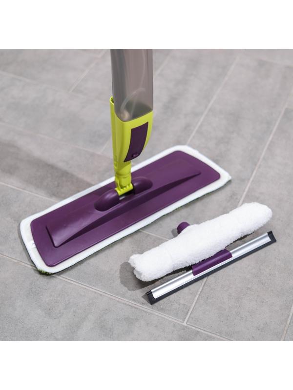 Швабра для мытья пола с распылителем Доляна, насадка из микрофибры 38×10 см, дополнительная насадка для мойки стёкол, ручка 120 см