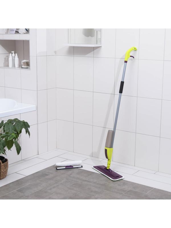 Швабра для мытья пола с распылителем Доляна, насадка из микрофибры 38×10 см, дополнительная насадка для мойки стёкол, ручка 120 см
