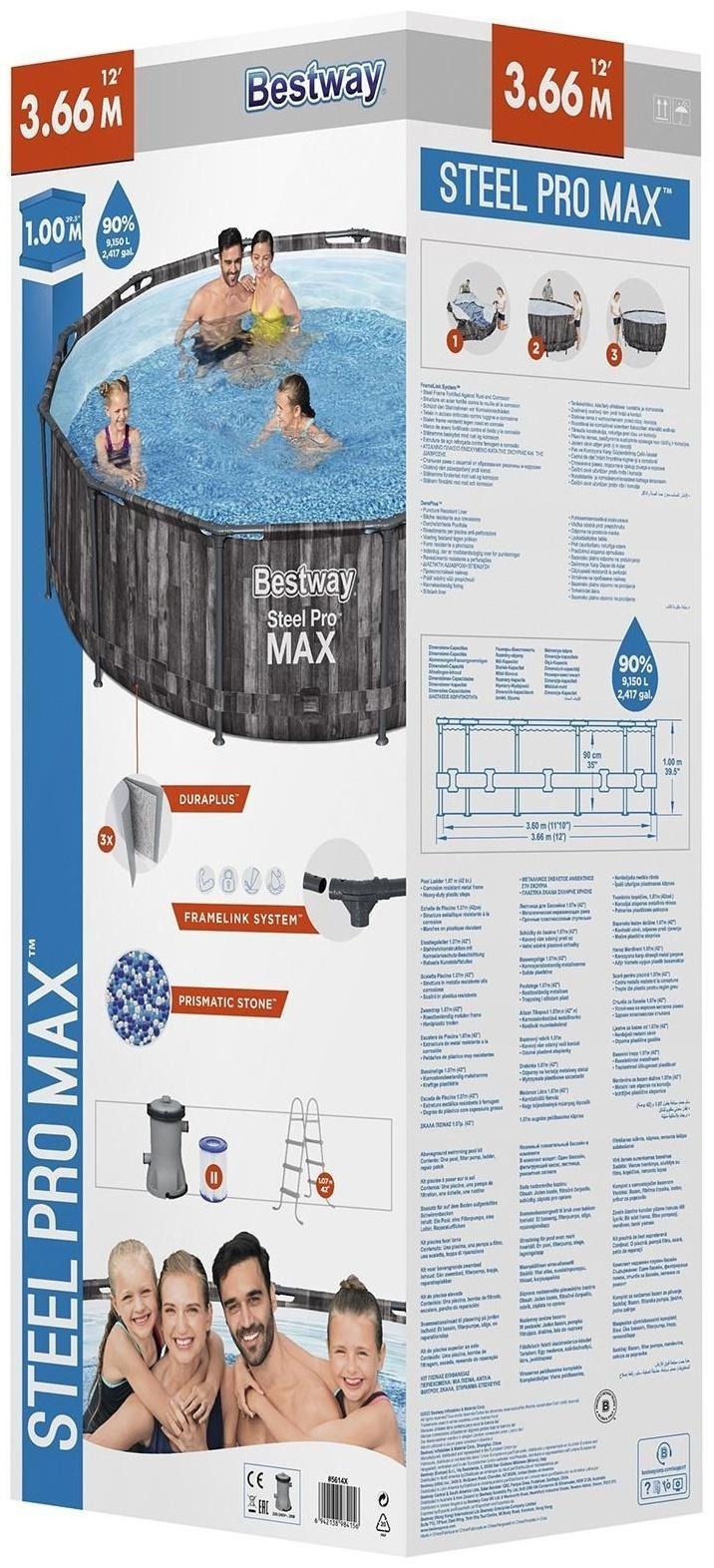 Бассейн каркасный Steel Pro, 366 х 100 см, фильтр-насос, лестница, 5614Х Bestway